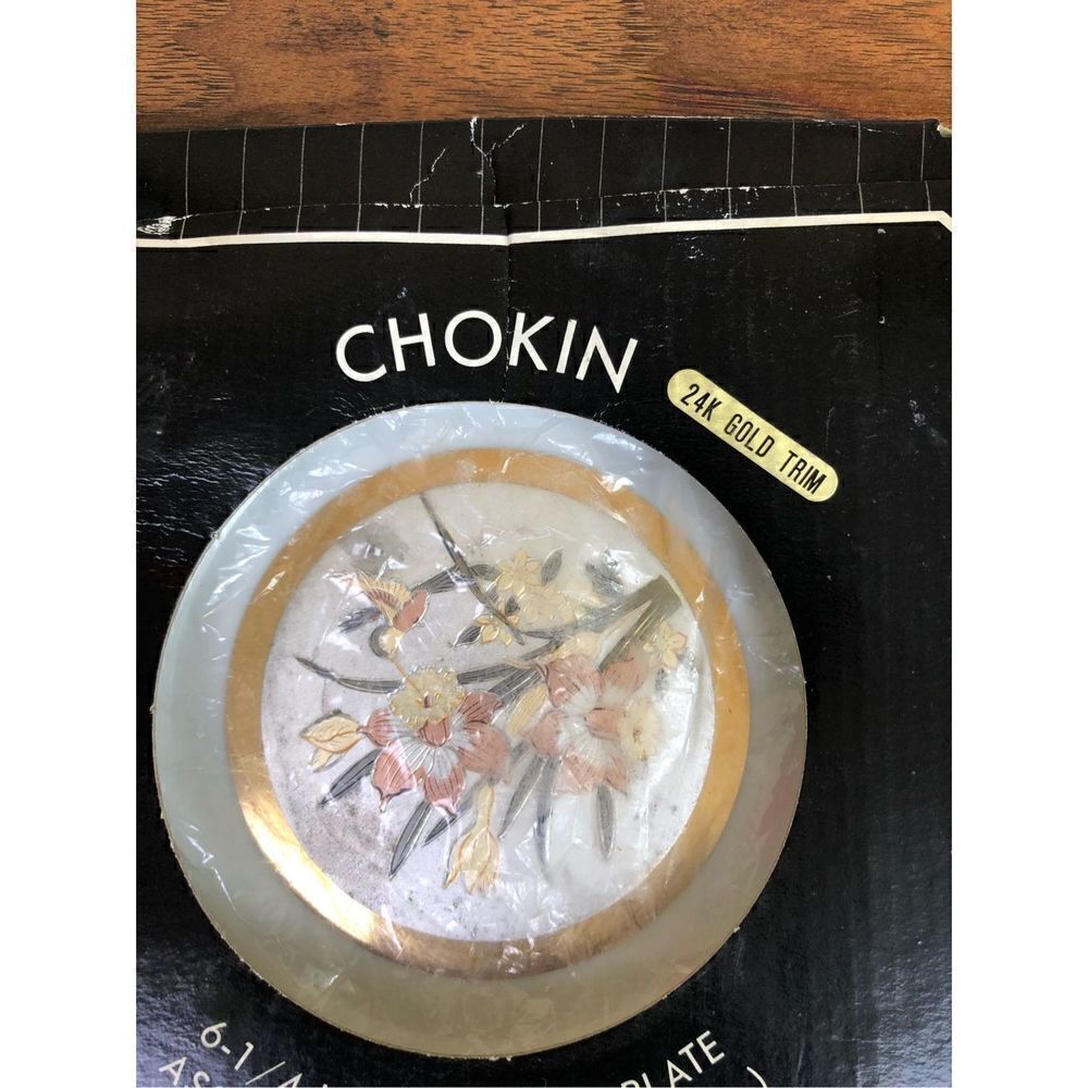 Vintage Japan "The Art Of Chokin" 24K Gold Trim Plate 6" Iris Hummingbird